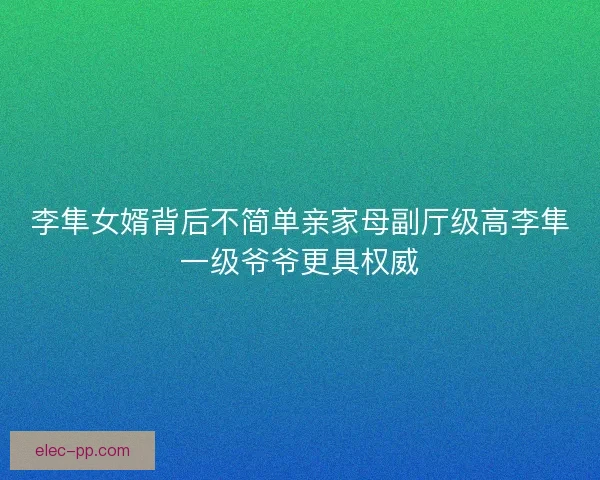 李隼女婿背后不简单亲家母副厅级高李隼一级爷爷更具权威